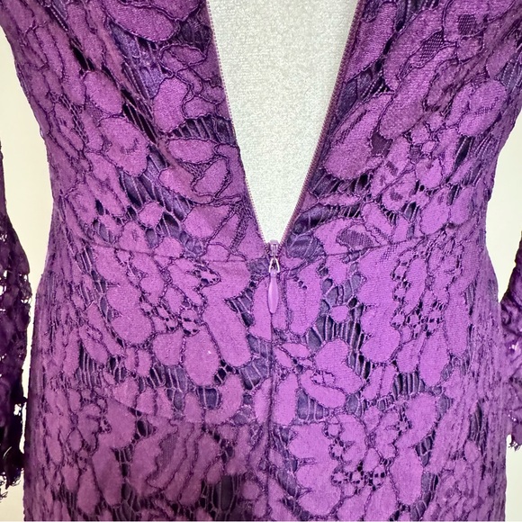 J.CREW PURPLE LACE RUFFLE HEM DRESS WITH 3/4 SLEEVES SIZE 0 - Picture 3 of 9